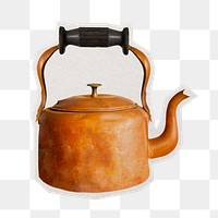 Png Vintage copper kettle sticker, paper cut on transparent background