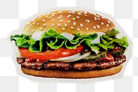 Burger png food sticker, paper cut on transparent background