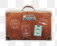 Travel briefcase png sticker, vintage paper cut on transparent background