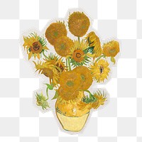 Van Gogh&rsquo;s Sunflowers png sticker, paper cut on transparent background. Remixed by rawpixel.