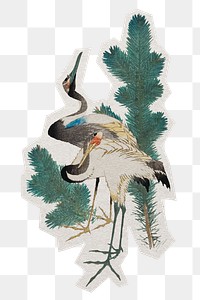 Japanese cranes png sticker paper cut on transparent background. Remixed by rawpixel.