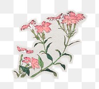 Hokusai’s pink flowers png sticker paper cut on transparent background. Remixed by rawpixel.