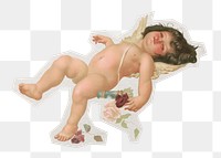 Sleepy cherub png sticker, paper cut on transparent background. Remixed by rawpixel.