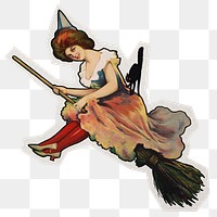 Vintage witch png sticker, paper cut on transparent background. Remixed by rawpixel.