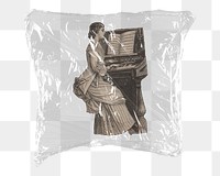 Woman png playing piano  sticker, plastic wrap transparent background. Remixed by rawpixel.