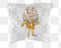 Humpty Dumpty png sticker, Alice’s Adventures in Wonderland by Lewis Carroll in plastic wrap transparent background. Remixed by rawpixel.