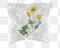 Buttercup png flower sticker, plastic wrap transparent background. Remixed by rawpixel.