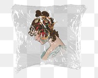 Vintage woman png sticker, plastic wrap transparent background. Remixed by rawpixel.