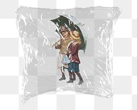 Girls with umbrella png sticker, plastic wrap transparent background. Remixed by rawpixel.