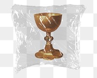 Gold goblet png sticker, plastic wrap transparent background. Remixed by rawpixel.