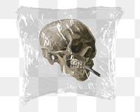 Png Van Gogh's smoking skull sticker, plastic wrap transparent background. Remixed by rawpixel.