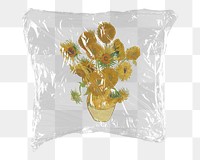 Van Gogh’s Sunflowers png sticker, plastic wrap transparent background. Remixed by rawpixel.