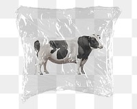 Cow png farm animal sticker, plastic wrap transparent background. Remixed by rawpixel.