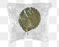 Aesthetic peacock png sticker, plastic wrap transparent background. Remixed by rawpixel.