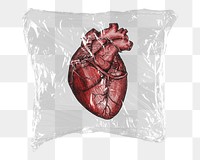 Vintage heart png sticker, plastic wrap transparent background. Remixed by rawpixel.