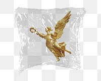 Png goddess of Fama statue sticker, plastic wrap transparent background. Remixed by rawpixel.