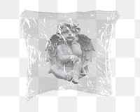 Cherub sculpture png sticker, plastic wrap transparent background. Remixed by rawpixel.