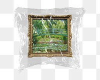 Framed Monet’s bridge png sticker, plastic wrap transparent background. Remixed by rawpixel.