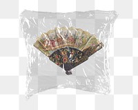 Vintage fan png sticker, plastic wrap transparent background. Remixed by rawpixel.