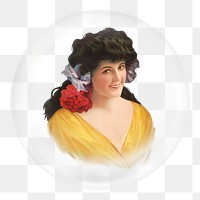 Victorian woman png sticker,  bubble design transparent background. Remixed by rawpixel.