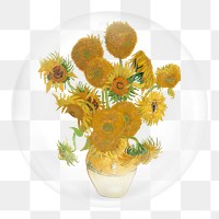 Van Gogh&rsquo;s Sunflowers png sticker, bubble design transparent background. Remixed by rawpixel.