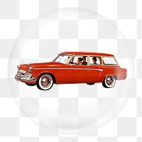 Red classic car png sticker, bubble design transparent background. Remixed by rawpixel.