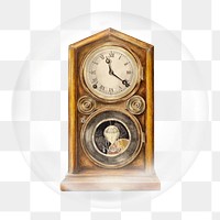 Vintage mantel clock png sticker, bubble design transparent background. Remixed by rawpixel.