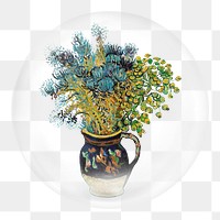 Van Gogh’s flower png sticker,  bubble design transparent background. Remixed by rawpixel.