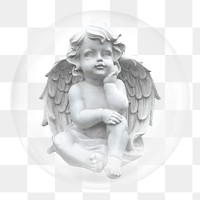 Cherub cupid sculpture png sticker, bubble design transparent background. Remixed by rawpixel.