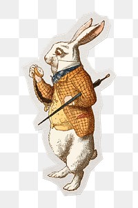 White Rabbit png sticker, Alice In Wonderland character illustration on transparent background, remixed by rawpixel.