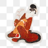 Japanese woman png sticker, transparent background, remixed by rawpixel.