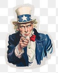 Uncle Sam png pointing finger sticker, transparent background, remixed by rawpixel.