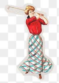 Woman playing golf png sticker, transparent background, remixed by rawpixel.