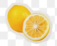 Lemon slice png fruit sticker, paper cut on transparent background