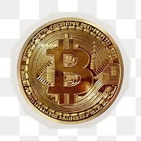 Golden cryptocurrency png sticker, paper cut on transparent background