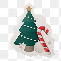 3d Christmas tree png sticker, paper cut on transparent background