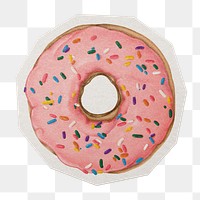 Glazed doughnut png bakery sticker, paper cut on transparent background