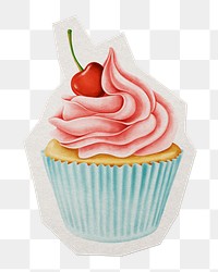 Cherry cupcake png bakery sticker, paper cut on transparent background