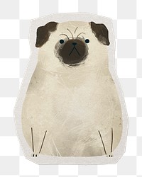 Grumpy pug  png pet sticker, paper cut on transparent background