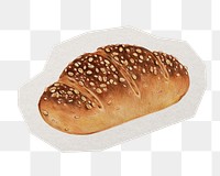 Whole wheat bread png bakery sticker, paper cut on transparent background