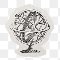 Armillary sphere png sticker, paper cut on transparent background