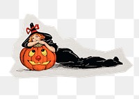 Halloween witch png sticker, paper cut on transparent background