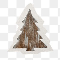 Wooden Christmas tree png sticker, paper cut on transparent background