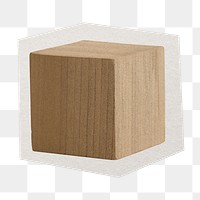Wooden cube png sticker, paper cut on transparent background