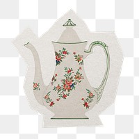 Vintage teapot png sticker, paper cut on transparent background