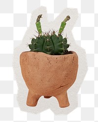 Cactus png sticker, paper cut on transparent background