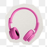 Pink headphones png sticker, paper cut on transparent background