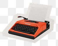 Retro typewriter png sticker, paper cut on transparent background