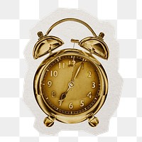 Gold alarm clock png sticker, paper cut on transparent background