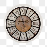 Vintage clock png sticker, paper cut on transparent background